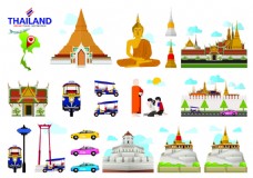 建筑素材泰国建筑旅游场景海报元素矢量素材