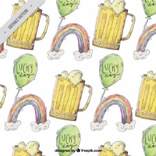 彩虹图案的啤酒和水彩气球
