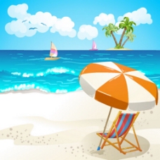 夏日暑假海滩遮阳伞背景图