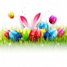 绿色草地上的彩蛋礼物复活节海报矢量