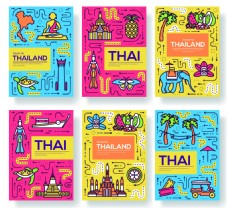 平面设计泰国旅游场景海报banner元素矢量素材