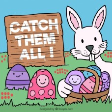 手工兔篮子和复活节彩蛋的背景