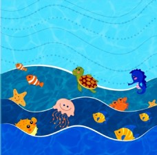 蓝色海洋可爱生物背景图