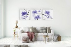 客厅无框画黑色线条与紫色花朵图案无框画图片