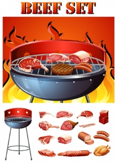 肉类烤肉架上的不同种类肉