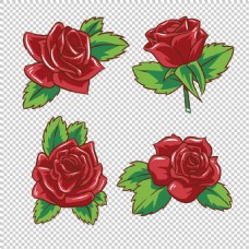手绘红玫瑰插画免抠png透明图层素材