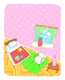 背景墙粉色房间插画风景背景矢量素材