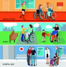工作概念残疾人活动生活工作交替社区概念矢量图