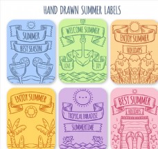 6款彩绘夏季元素标签矢量素材