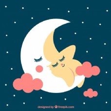 满月背景可爱的星空背景与月亮一起休息