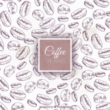 咖啡杯咖啡豆背景素描