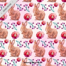 春季背景复活节兔用水彩花图案