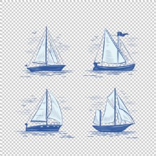 SPA插图四个手绘帆船插图免抠png透明图层素材