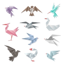 纸类彩色折纸鸟类矢量