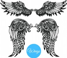 天使翅膀纹身图案矢量 插画