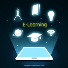 数字背景平板电脑和闪亮物体的数字教育背景