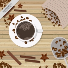 咖啡杯咖啡和咖啡豆的复古背景