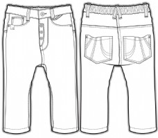 女装长裤牛仔裤小女孩服装设计线稿素材