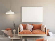 沙发与灯吊灯沙发与空白装饰画效果高清图片