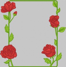 花红绿叶绿叶红色花卉边框免抠png透明图层素材