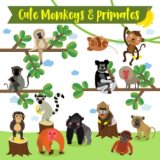 动物形象可爱的猴子的动物卡通卡通形象矢量素材