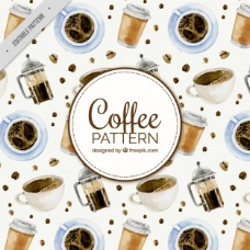 咖啡杯水彩风格的装饰咖啡图案