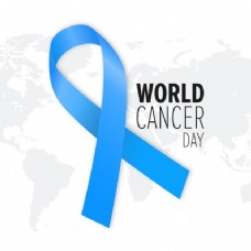 世界地图背景带蓝丝带和地图世界癌症日