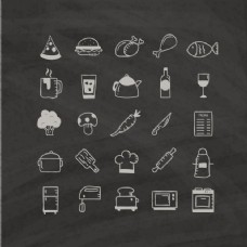 食物背景手绘黑色背景的食物图标