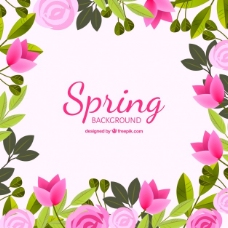 春天的背景，以写实的风格装饰花朵。