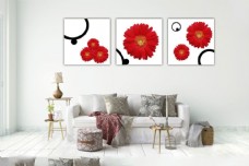 红色菊花图案室内装饰挂画高清图片