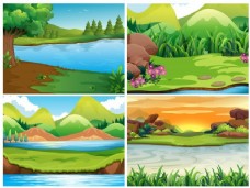 四大自然风景与群山插图