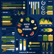 食品背景食品信息图表在深蓝色的背景