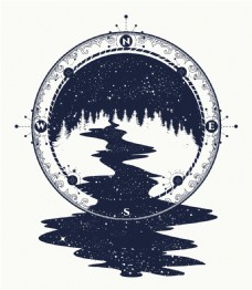 圆形形图案圆形森林纹身图案创意矢量