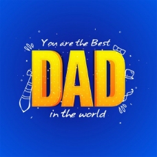 3D设计父亲节庆祝贺卡设计与3D文本爸爸在蓝色的背景