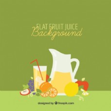健康饮食绿色背景果汁和水果
