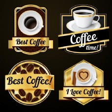 咖啡杯四个现实咖啡徽章的收集