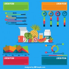 食品背景食品信息图表在蓝色的背景