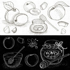 水果饮料桃子黑板手绘水果调料烹饪饮食矢量合集