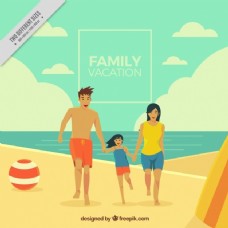 海上度假海滩上快乐的家庭度假背景