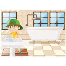 浴室背景中的男孩
