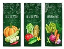 竖版手绘健康蔬菜水果海报卡片背景矢量