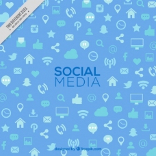 蓝色背景与社交媒体图标