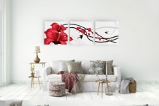 客厅无框画红色百合花与小燕子图案无框画图片