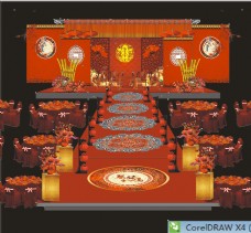 中式婚礼舞台主背景CDR