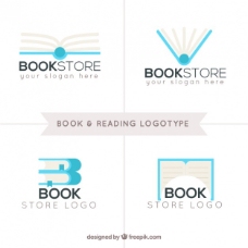 书本平面设计中的四本书和阅读标识
