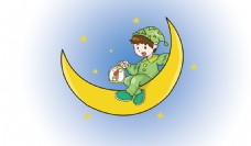 月亮小孩插画