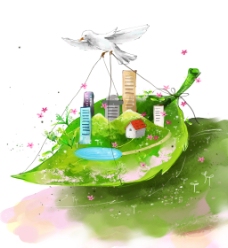 春天海报手绘树叶环保能源