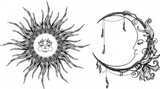 太阳和月亮纹身图案矢量