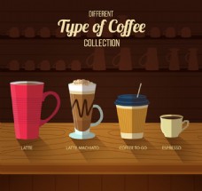 咖啡杯4款扁平化咖啡设计矢量