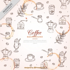 咖啡杯咖啡元素背景素描